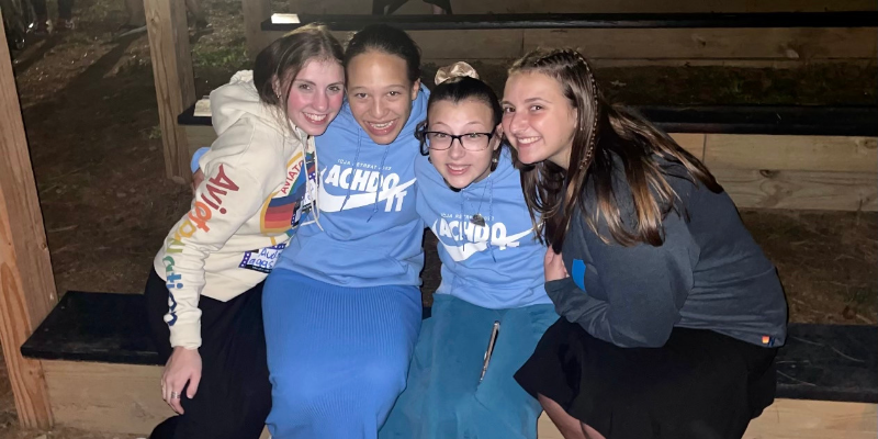 Audrey and Chana Rifka with two of their other friends at the Ida Crown All School Retreat