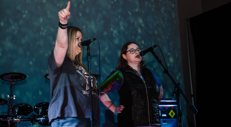 Jen and Lindsey on stage for their speech