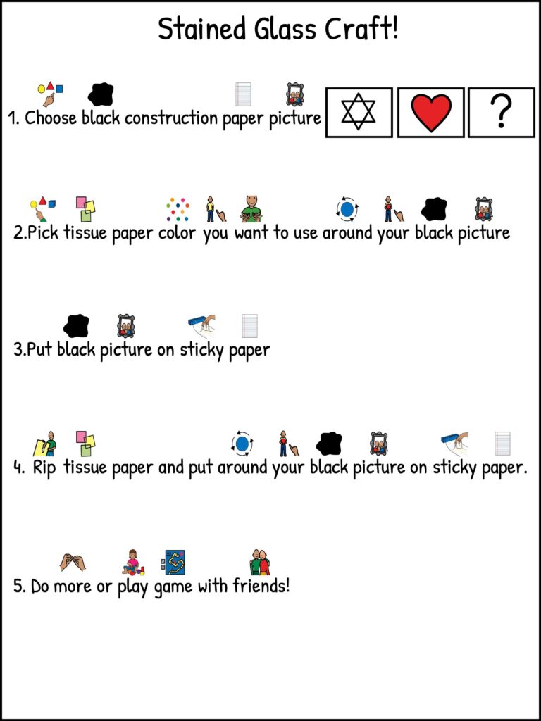Visual instructions for the stained glass menorah craft