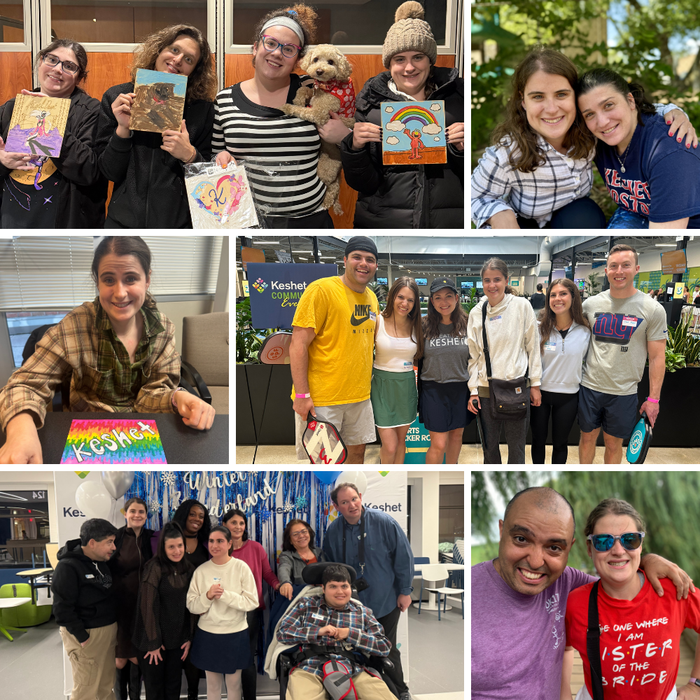 Collage of photos of Leah enjoying Keshet programs with friends