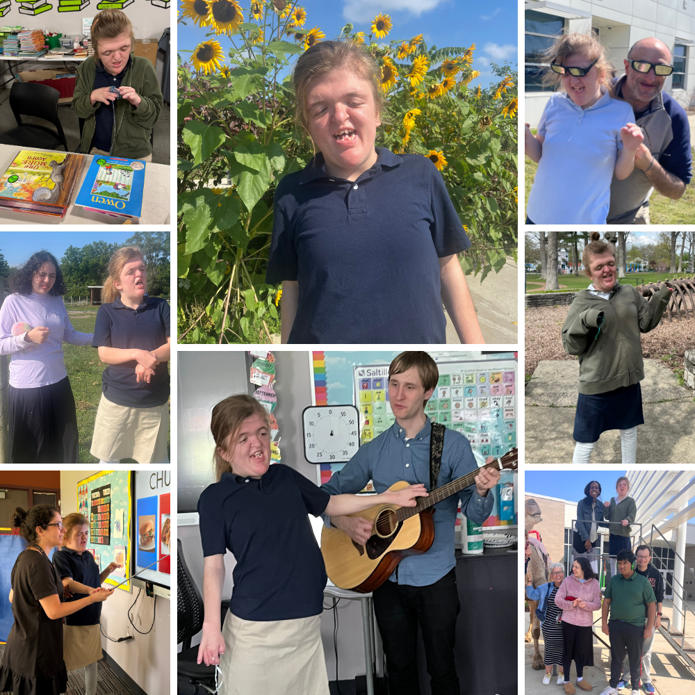 Collage of photos of Emerson engaged in school activities