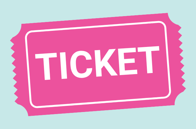 Blue background with a pink ticket