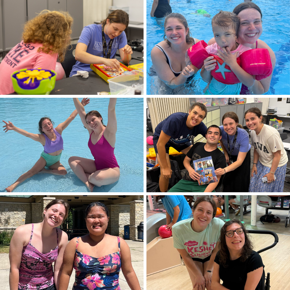 Collage of 6 photos of Megan with Keshet participants