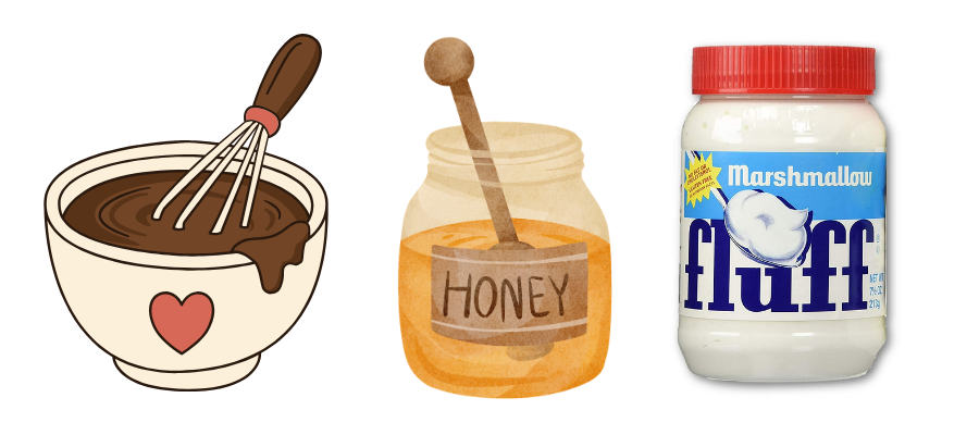 3 dips of chocolate, honey and marshmallow fluff
