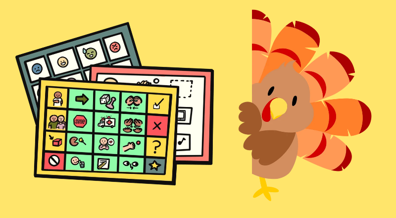 Turkey and AAC clipart next to each other on a yellow background